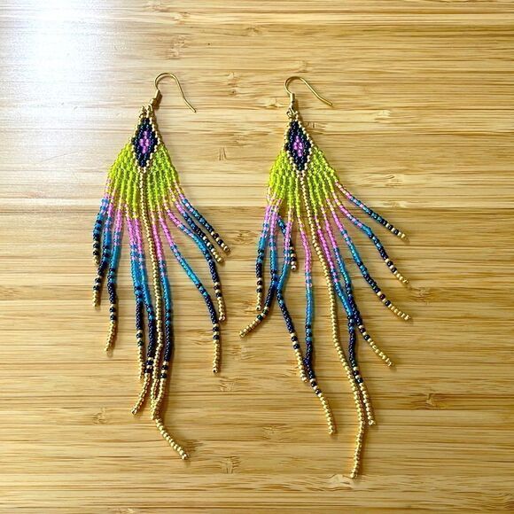 Colorful Bohemian Beaded handmade Tassel Pendant Dangle Earrings - Picture 1 of 2